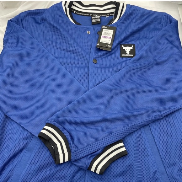 *New* Under Armour Project Rock Mesh Varsity Jacket Mens Large Blue 1377437 471 - Picture 3 of 5
